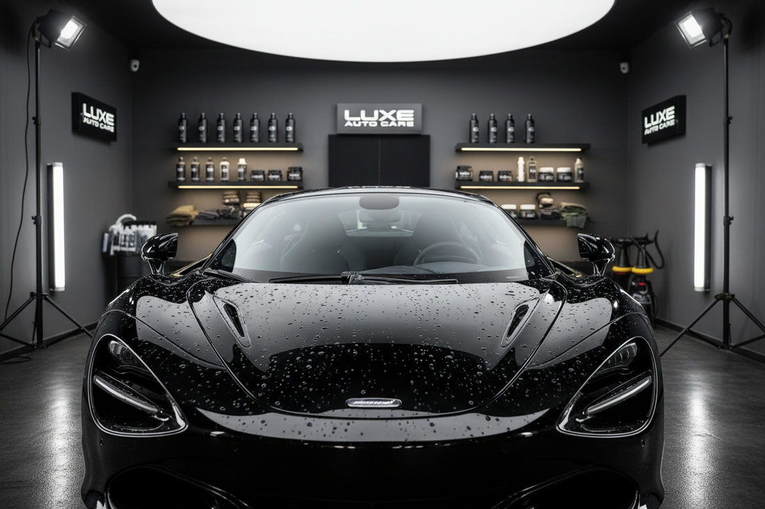 Ceramic coating water beading effect on luxury car paint