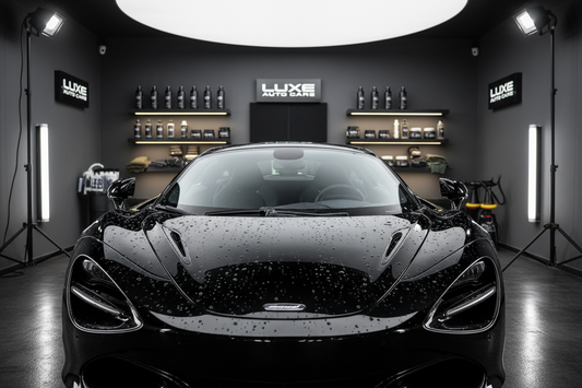 Ceramic coating water beading effect on luxury car paint